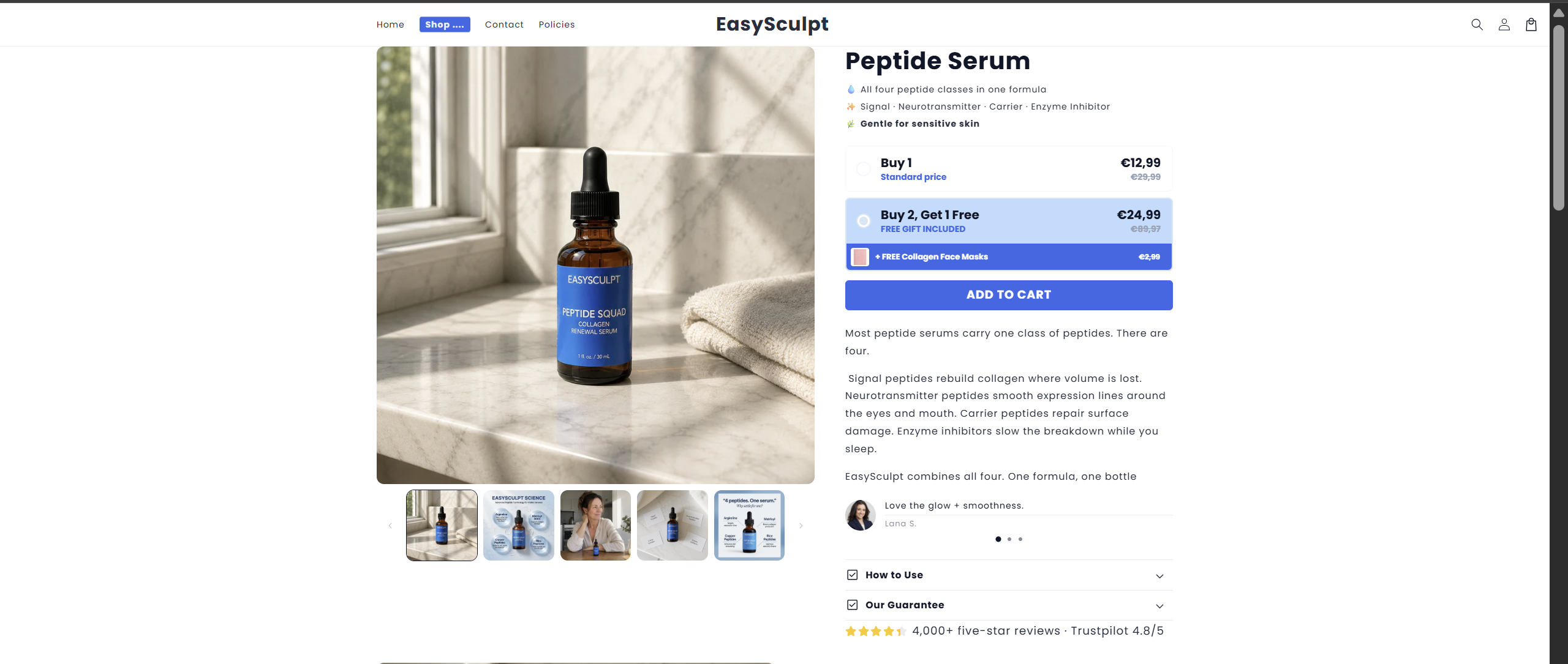 EasySculpt ingredients page